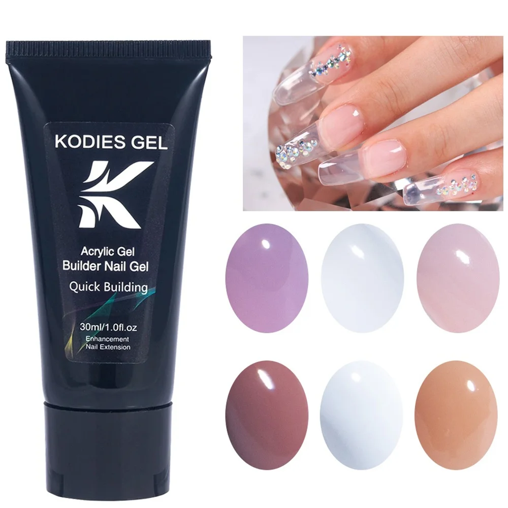 KODIES GEL Poly Nail Gel Extension Acrylic Nails Gel Polish Nude Clear Milky White 30ML Półtrwały żel budowlany UV Hard Gel