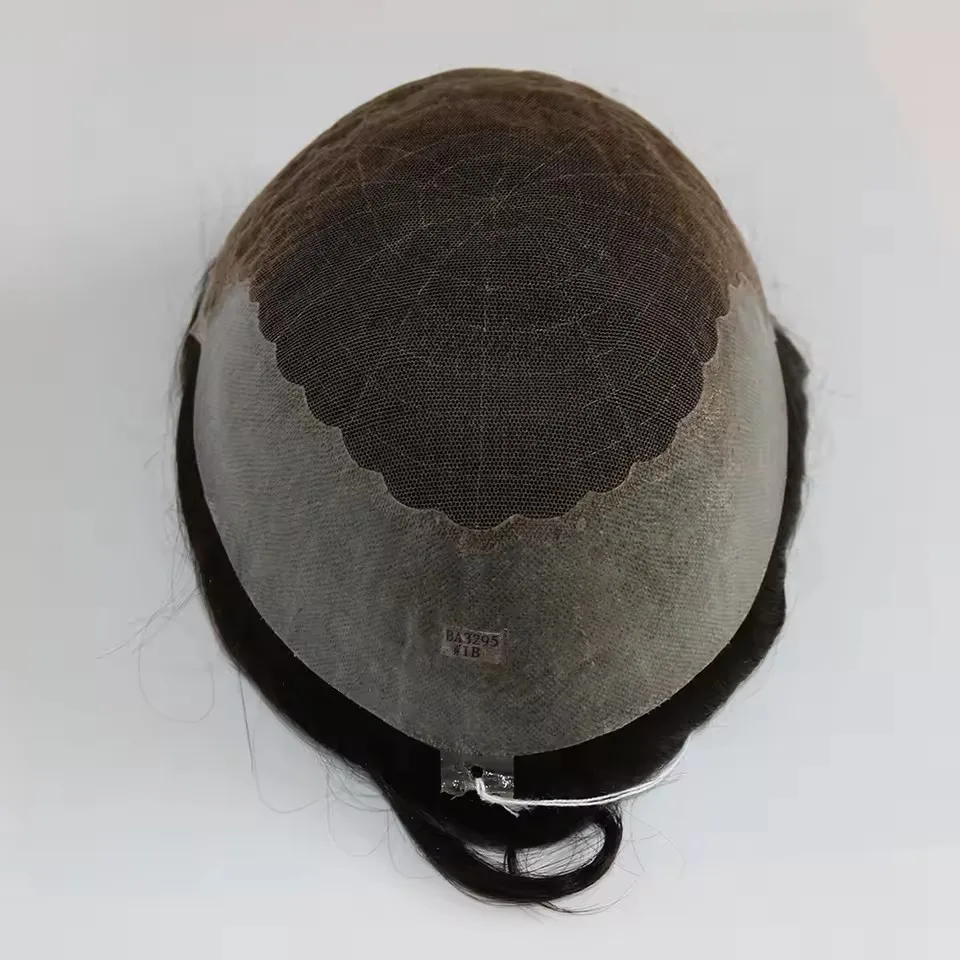 Herren-Toupet, Echthaar-Perücken, unsichtbarer Haaransatz, Q6, französisches Lace-Front- und PU-Basis-System, männliches Haarersatzsystem, Haarprothese. – Detail 8