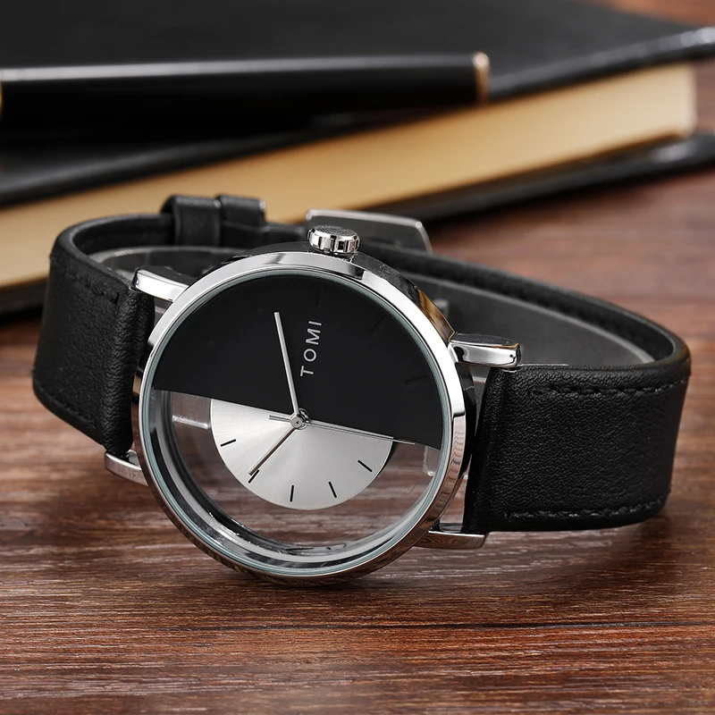 Couple Quartz Watch for Men Women Watches Unusual Transparent Dial Unisex Clock Leather Strap Quartz Ladies Male New  Wristwatch