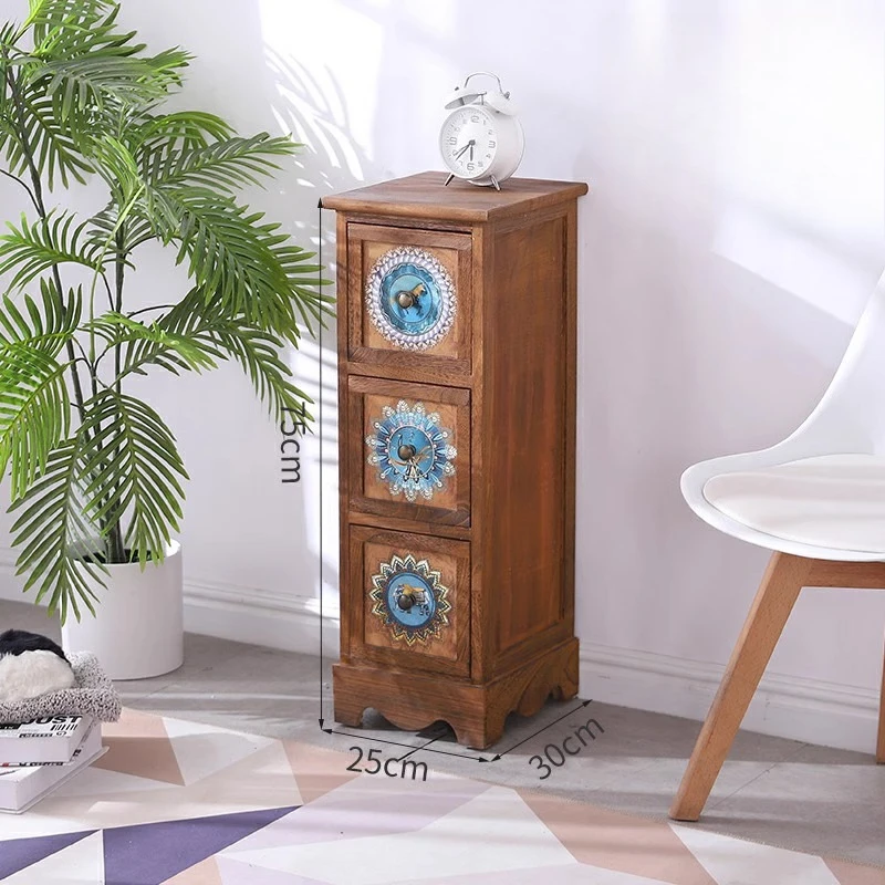 Solid Wood Narrow Dresser for Tight Spaces Retro Bedside Storage Cabinet Multi-Layer Kitchen Slim