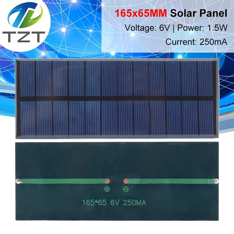 TZT 6V 250mA 1.5W Solar Panel Polycrystalline 165*65MM Mini Sunpower Solar System DIY for Battery Cell Phone Charger