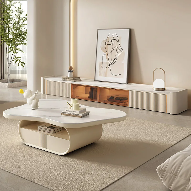 

Designer Yunduo Tea Table Cream Air Living Room Household Simple Modern Heteromorphic Light Luxury Rock Plate Net Black Tea Tabl