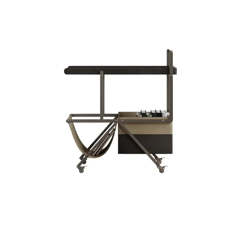 

Movable side few with wheels small apartment light luxury creative trolley medium antique saddle leather