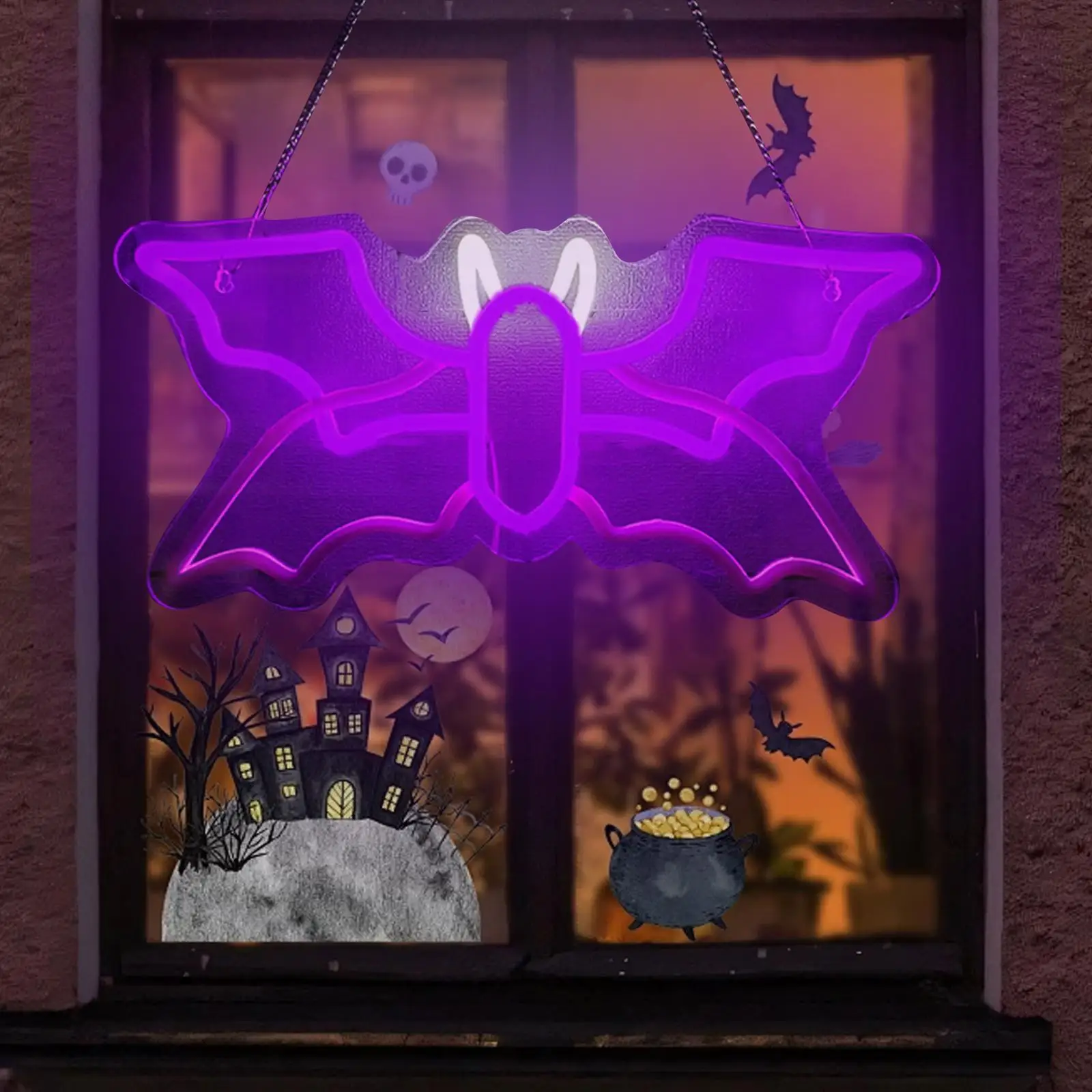 Bat Shaped Neon Sign Halloween Decoration Night Light Ambient Lighting Table