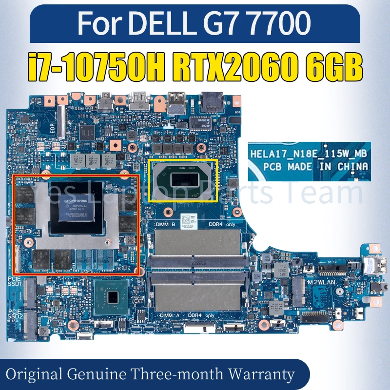 

HELA17_N18E_115W_MB For DELL G7 7700 Laptop Mainboard i7-10750H RTX2060 6GB 0M7GYR 100％ Tested Notebook Motherboard