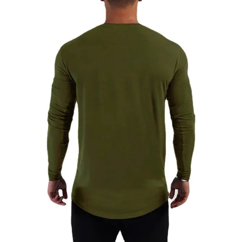 Plain Gym Fitness Bodybuilding Sport T-shirts Mens Casual Long Sleeve Cotton Shirts Cotton Breathable Workout Autumn Clothing image 4