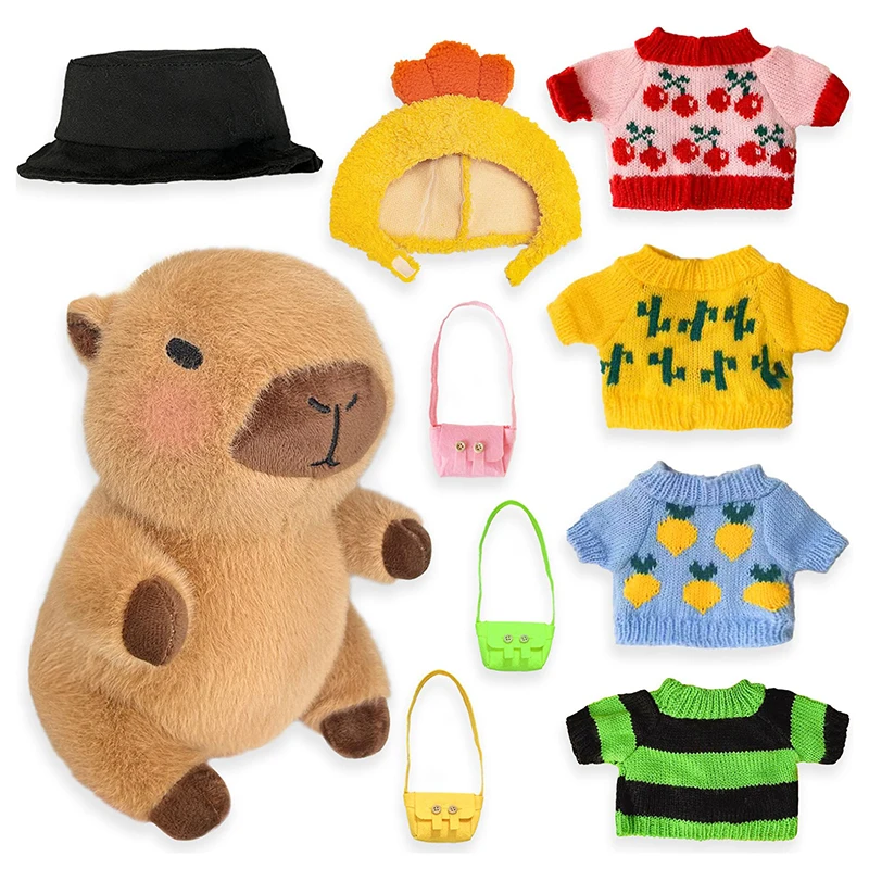 8-10Pcs Capybara DIY Doll With Clothes & Accessories, Cute Stuffed Animal Doll Dress Up Toys Set