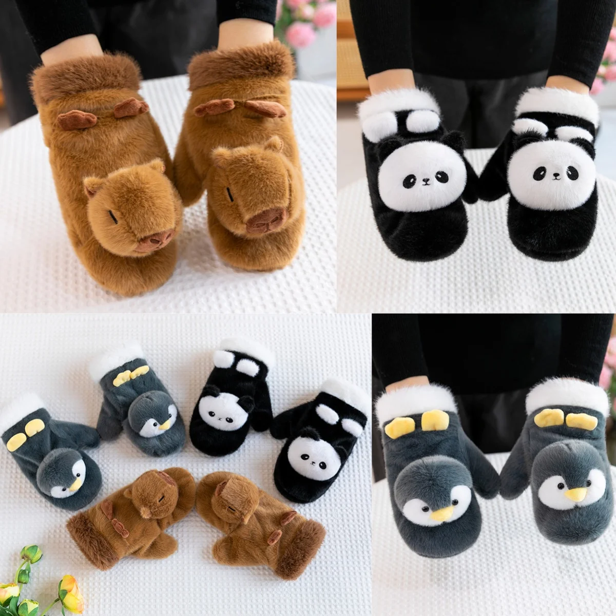 W magazynie Kapibala Rękawiczki Skrzypiący pingwin Uczeń Zima Utrzymuj ciepło i zimno Kapibara Torba na łańcuszku Dzieci Modny prezent zimowy Kawaii