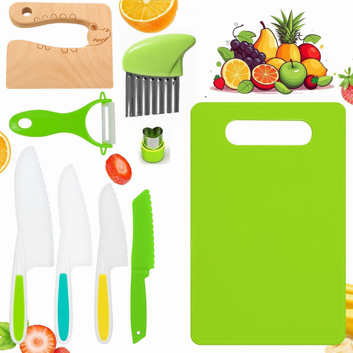 

Набор безопасных детских ножей из 9 предметов для настоящей кухни, деревянный детский нож с ножнами, кухонные инструменты для малышей