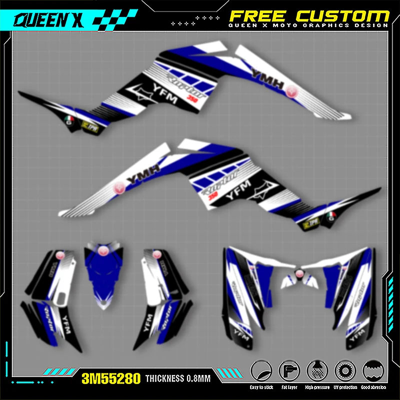 

Queen X MOTOR For YAMAHA RAPTOR350 2004-2005 2006 2007 2008 2009-2014 Full Fairing Motorcycle Graphics Decals Stickers Kits 001