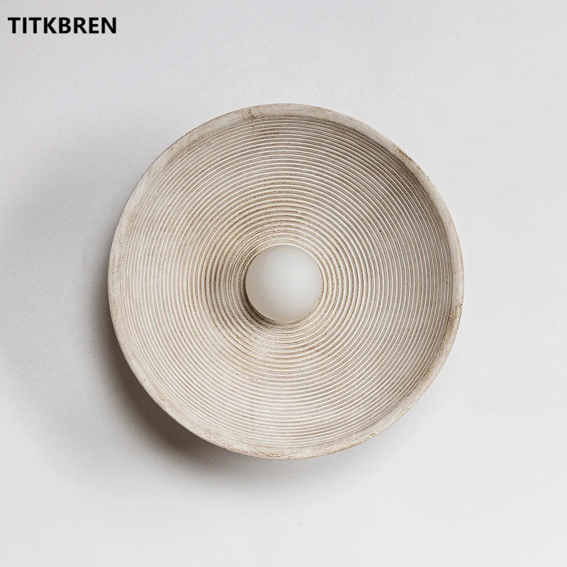 Retro Japanese Style Circle Wall Lamp For Home Indoor Living Dining Room Aisle LED Sconces Design Make Old Resin Vortex Lighting