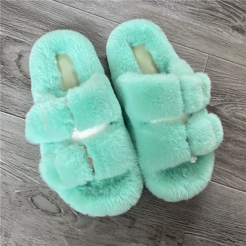 Women Furry Ladies Fur Luxury Fluffy Plush Slipper House Soft Fuzzy Platform Indoor Casual Winter Home Warm High Heels Female