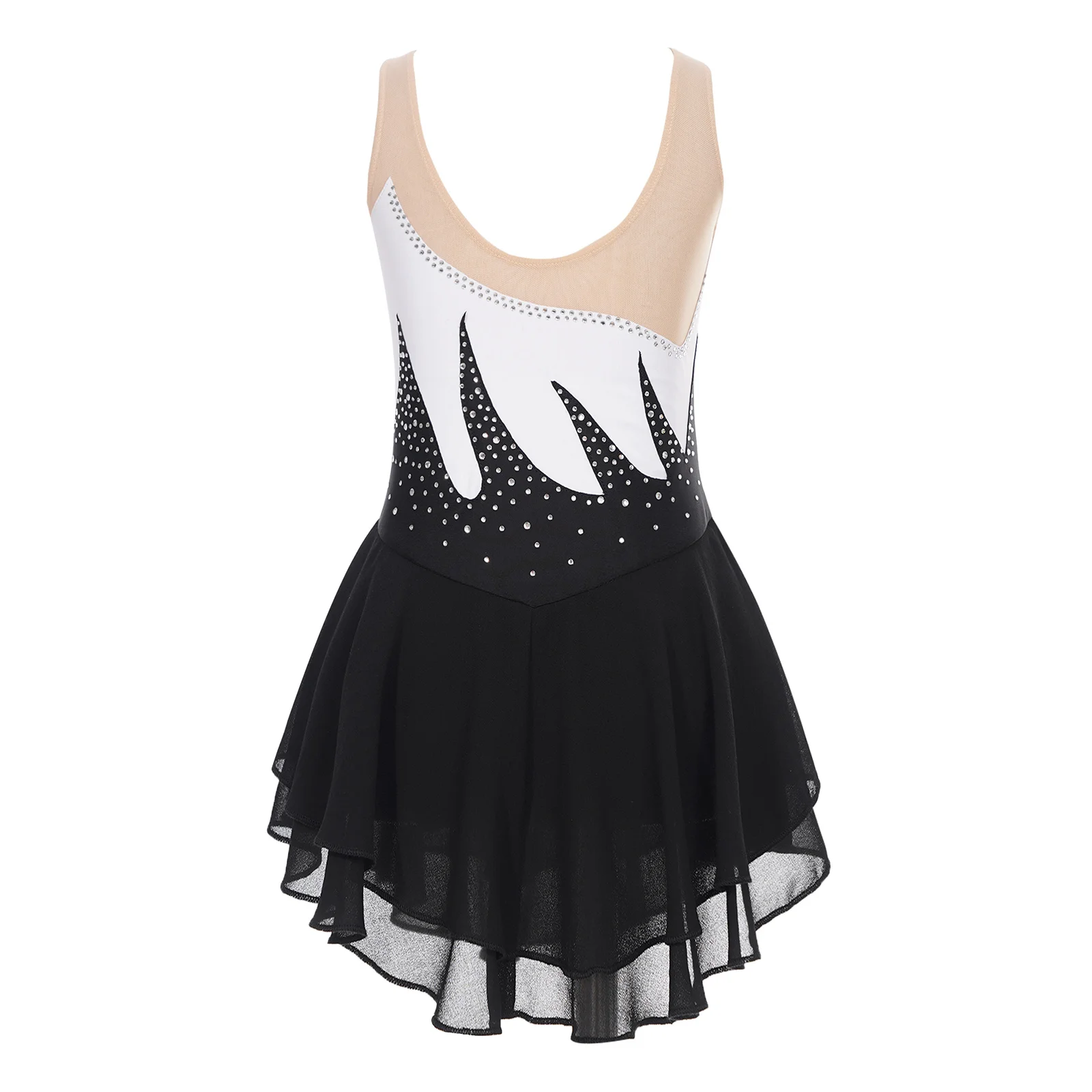 أطفال بنات لامعة حجر الراين الجمباز الشكل التزلج زي بقماش شفاف بلا أكمام فستان أداء الرقص الغنائي الباليه #4