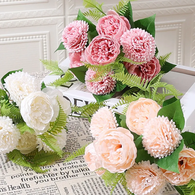 Artificial Flowers Silk peony hydrangea Wedding bridal bouquet Home garden wreath Christmas party Diy gift Decoration Hot sales