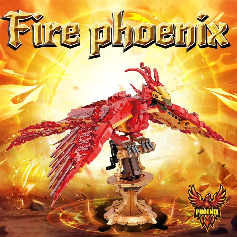 938PCS Creative Fire Phoenix Building Blocks Set MOC Bird Model DIY tabletop decoration Construction Toy for Kids and Adults