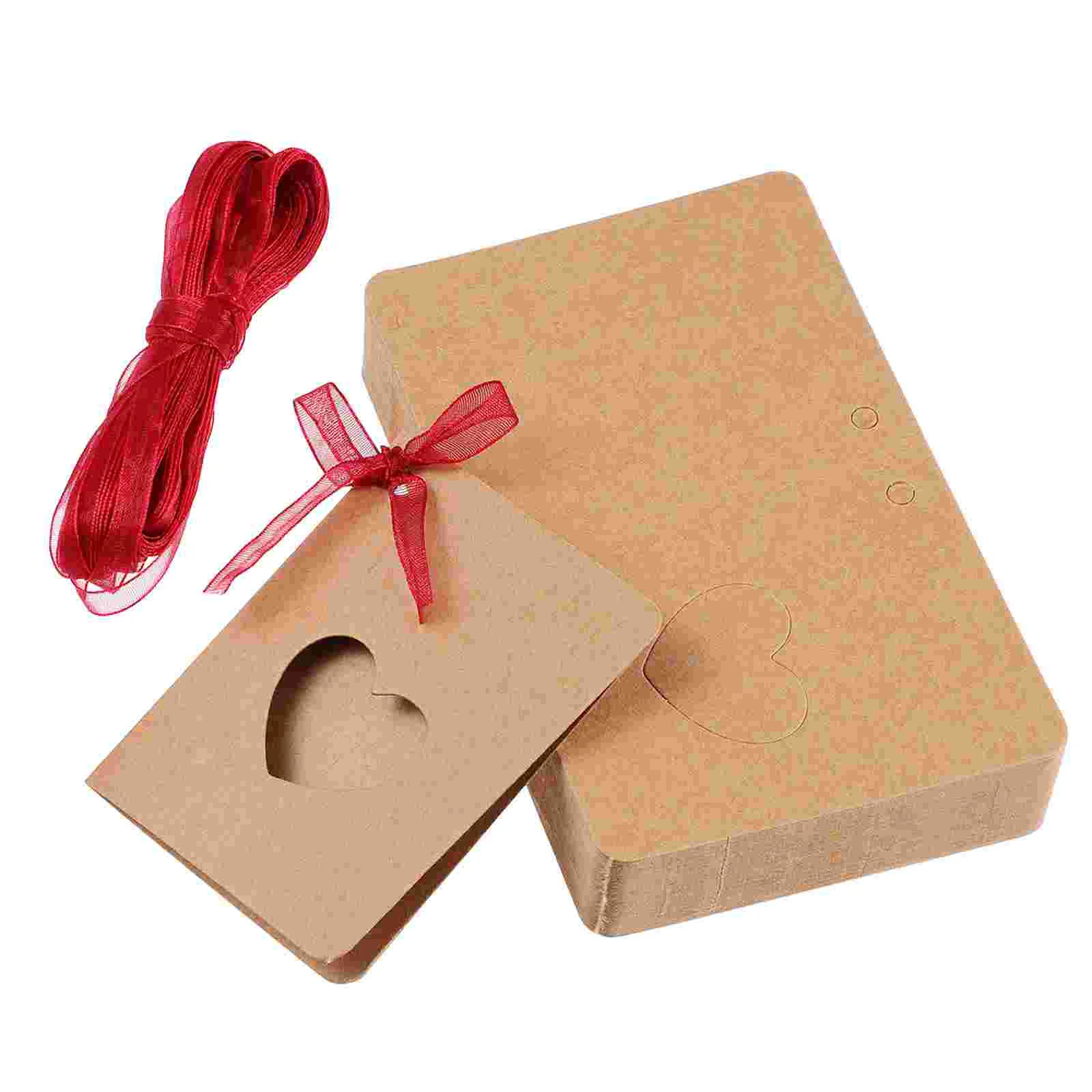 Étiquettes cadeaux en papier kraft pour mariage et anniversaire, étiquette de bonbons, marron avec ULrouge, forme de coeur creux, décoration de mariée, 50 pièces