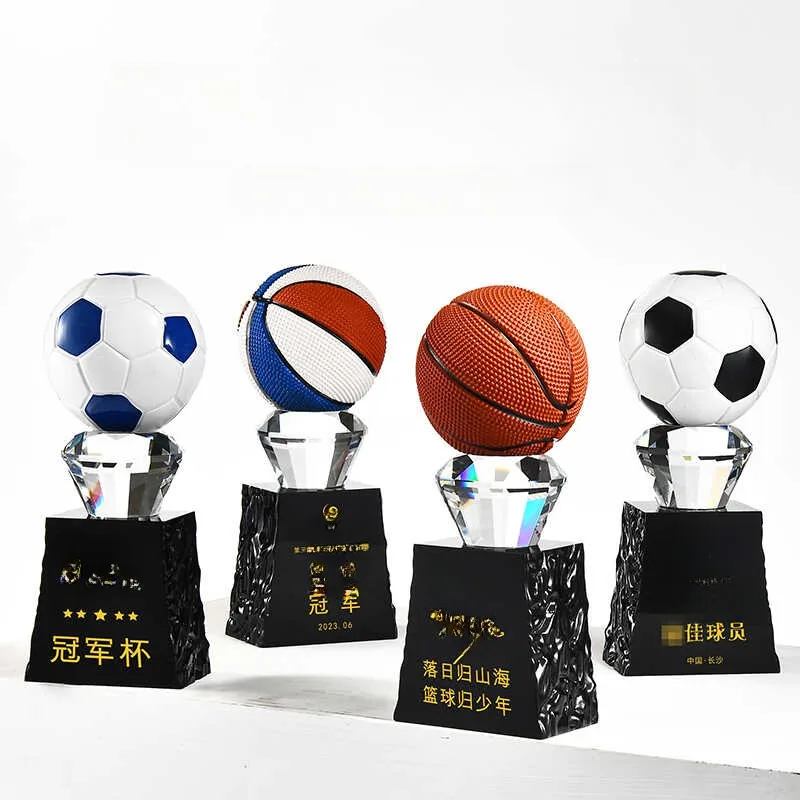 Basketball trophy Football trophy custom high-grade crystal glass trophy MVP sports souvenirs home decoration