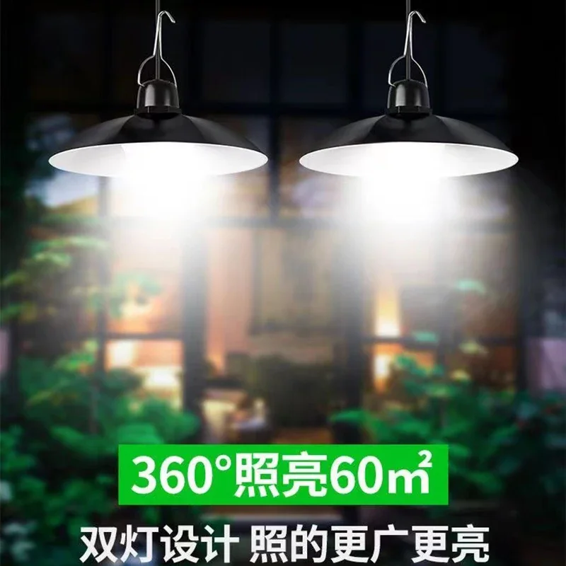 Luz colgante Solar de doble cabezal para exteriores, lámpara Solar impermeable para interiores, 60 LED con interruptor de tracción, iluminación para reflector de jardín