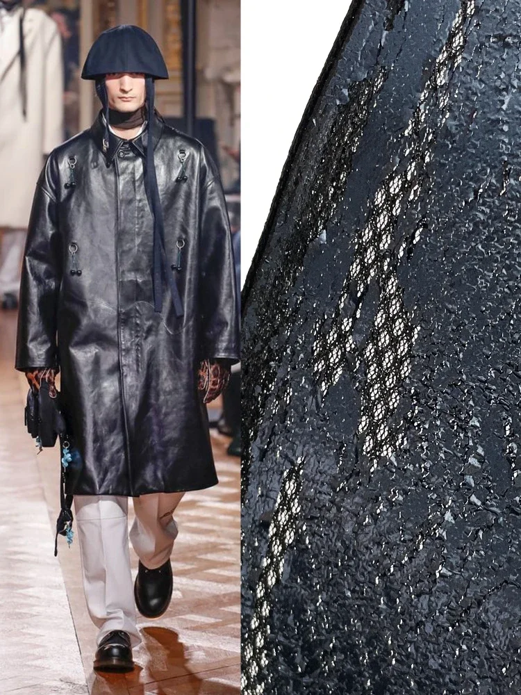 

Ткань из искусственной кожи с синим покрытием, прямая креативная дизайнерская одежда, ткань для шитья своими руками, материал