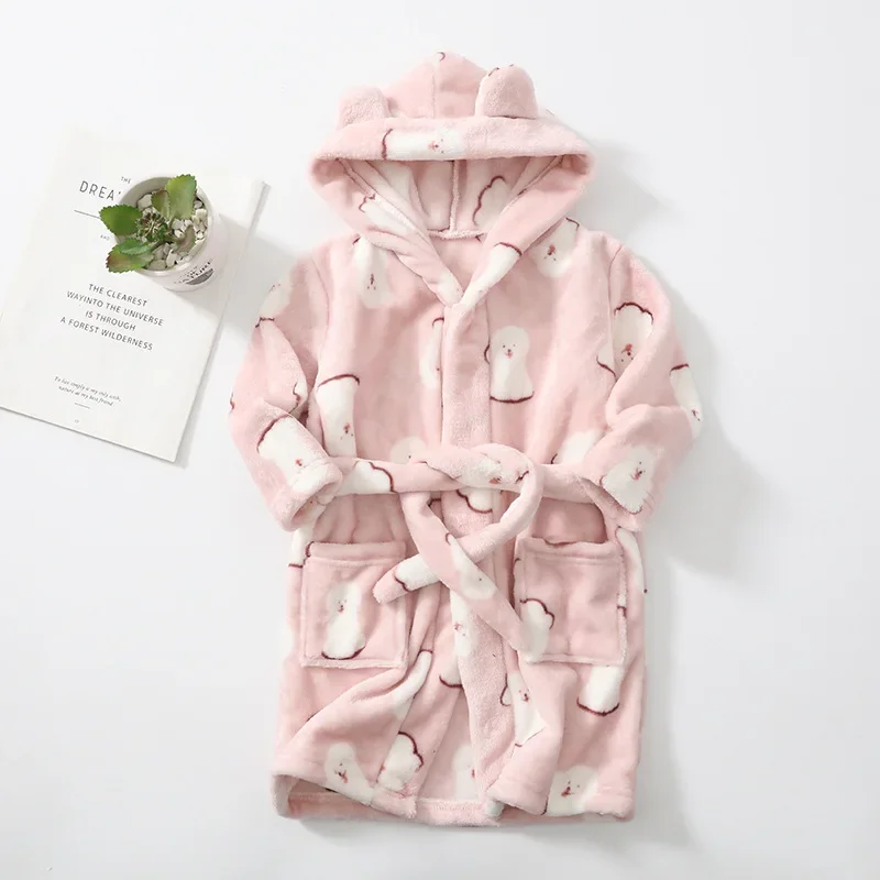 2-12 Year Autumn Winter Bathrobe Kids Sleepwear Robe Children Bath Robe Warm Soft Pajamas For Girls Boys Teenage Flannel Robe