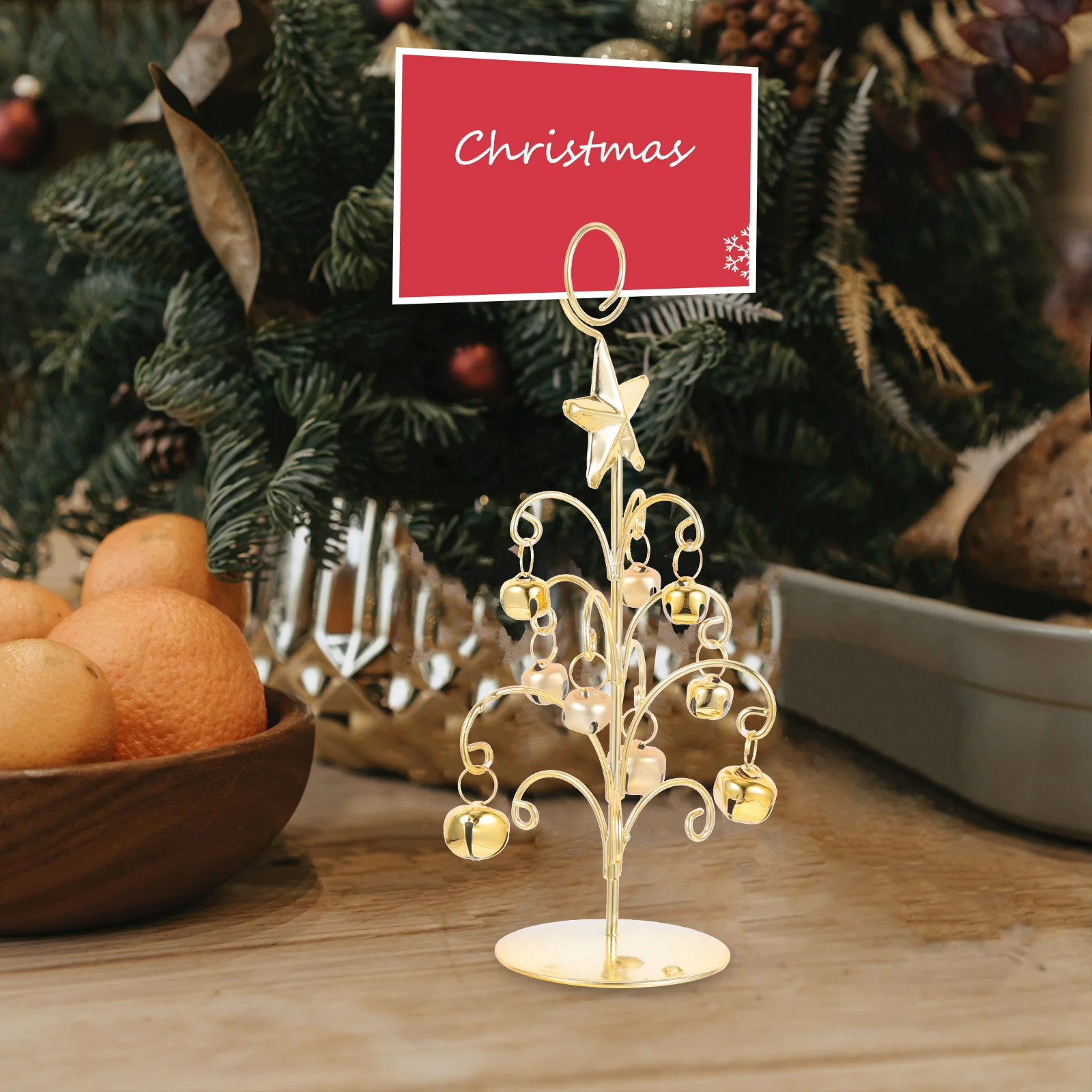 

1pc Christmas Tree Table Number Holder Xmas Party Decorative Stand For Name Cards Place Cards Seating Table Sign Clip Photo
