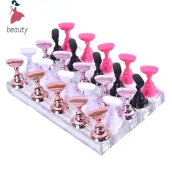 1Set False Nail Tips Practice Trainning Display Stand Holder Base Alloy Crystal Nail Art Polish Display Manicure Tools