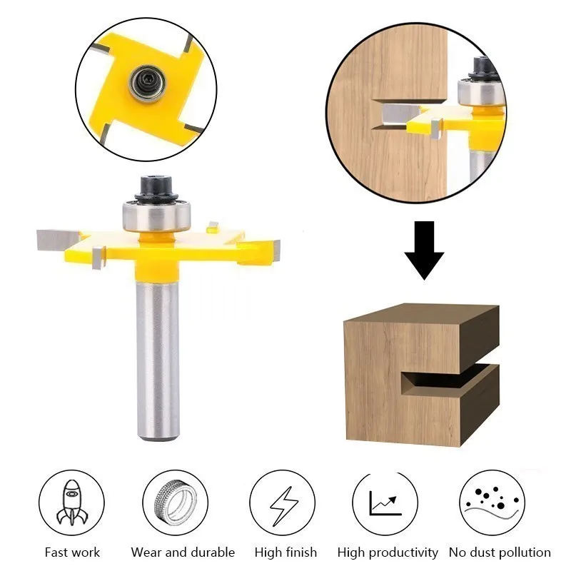 T-Sloting Router Bit  4 Flute Rabbeting Bit 8mm Shank Wood Slot Milling Cutter Industrial Grade Woodworking Tool