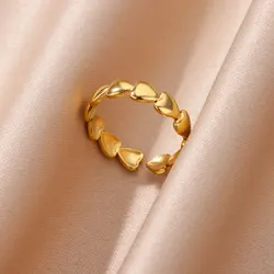 Stainless Steel Heart Rings For Women Opening Adjustable Gold Color Heart Ring Wedding Couple Christmas Jewelry Party Gifts