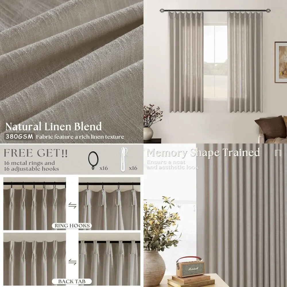 

Льняные полупрозрачные кухонные шторы, 45 дюймов в длину, 2 комплекта, в стиле бохо, с защипами и креплениями на петлях, подходят для небольших окон и эркеров