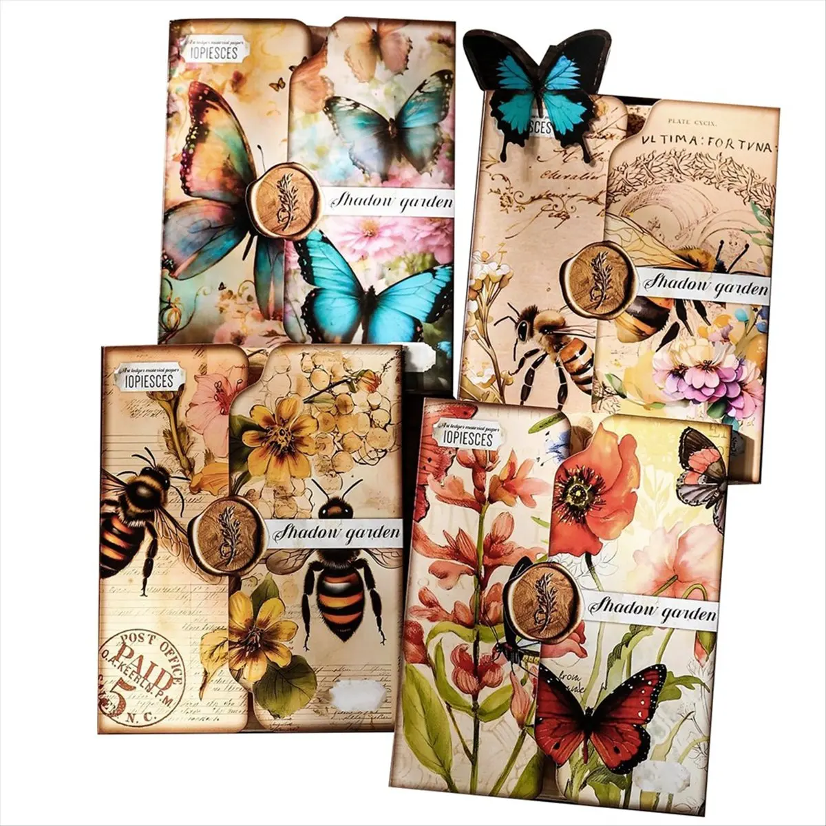 ABYA 80 Sheets Vintage Butterfly Honeybee Flowers Garden Scrapbook Paper - Aesthetic Junk Journals Decorative Paper