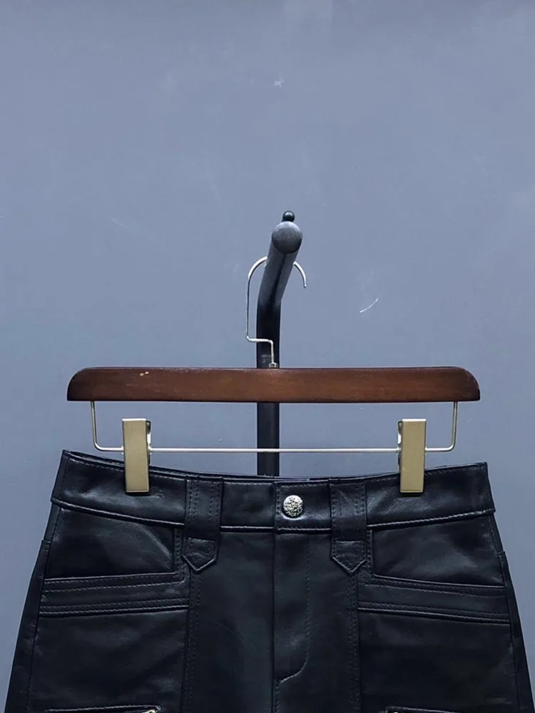 سستة جلد طبيعي الإناث السراويل ألف خط منتصف الخصر موضة الخريف عادية جلد الغنم الطبيعي فوق الركبة بنطال قصير صغير 4XL