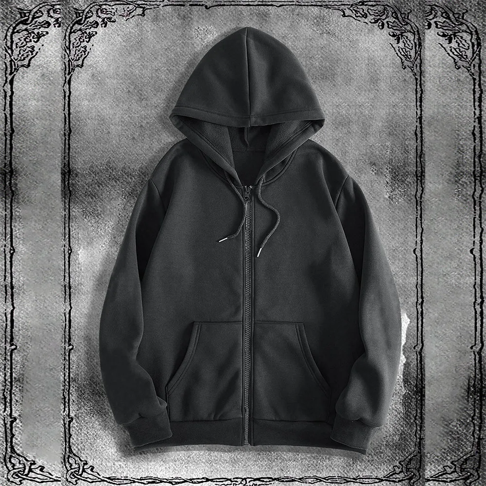 Men's casual loose solid color zipper hooded sweatshirt, American style personalized and trendy sportswear top