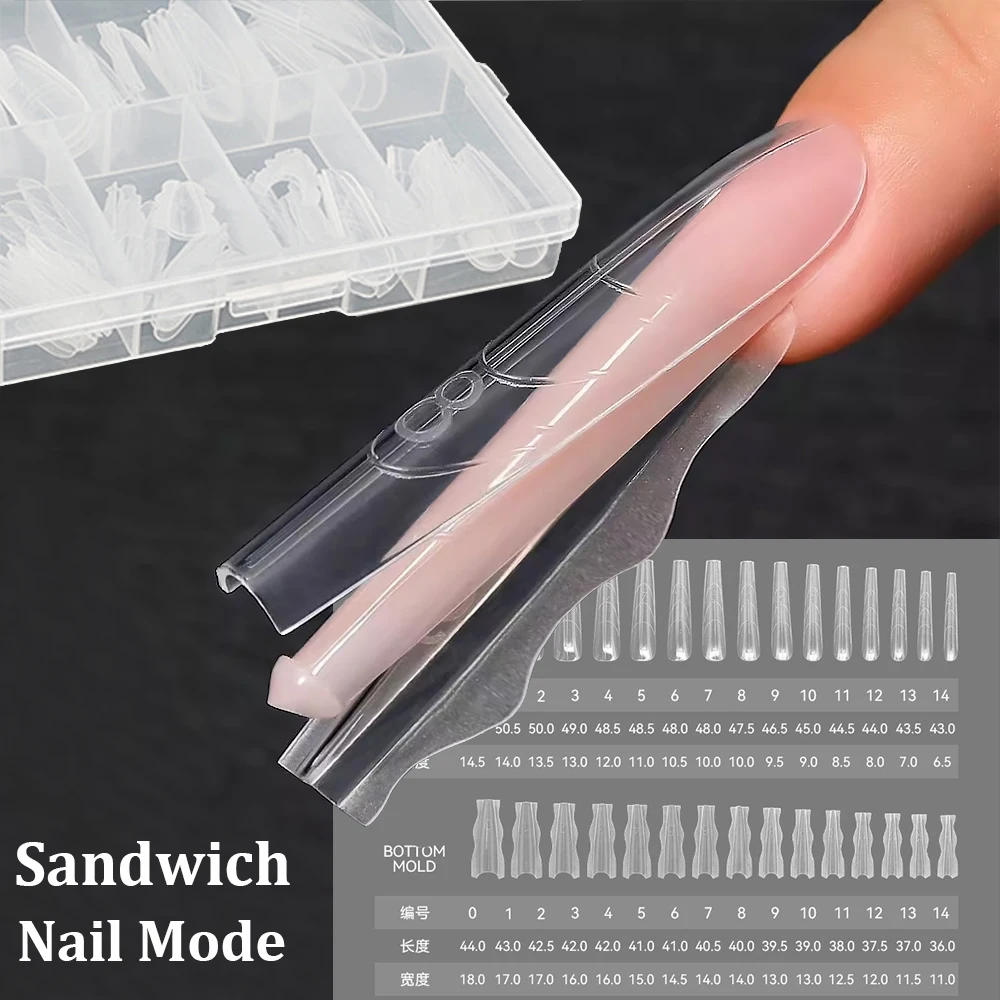 180 قطعة وضع أظافر ساندويتش لتمديد الأظافر نعش اللوز 15 حجم مسمار تمديد سريع أشكال مزدوجة أسفل وأعلى أدوات مانيكير #1