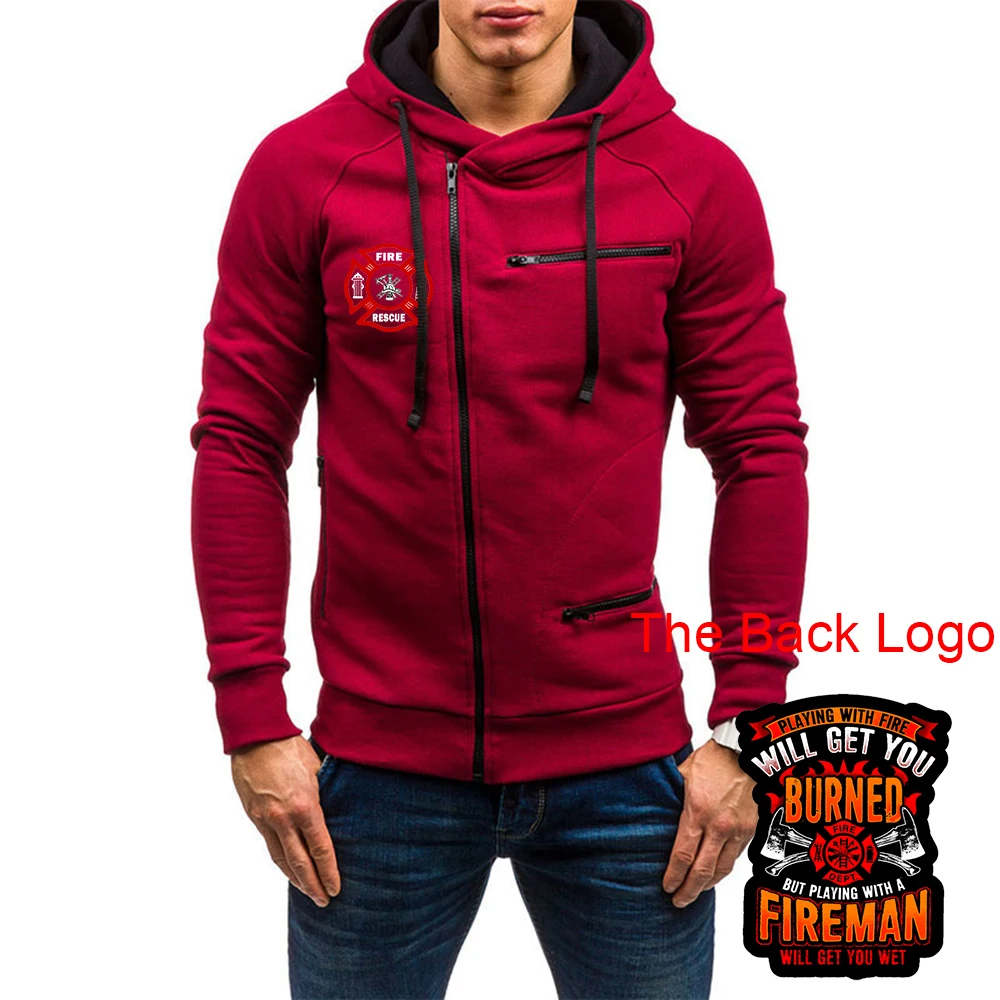 

2025 Spring Autumn Fire Rescue Firefighter Logo Print High Street Zipper Jacket Coat Mens Comfortable Long Sleeve Hoodies