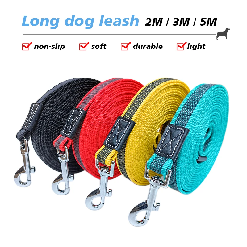 Non Slip Long Dog Leash 2M 3M 5M Big Large Pet Training Leashes 2 3 5 Meters Cat Rubber Lead Rope Line Red Black Accessories