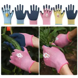 Guanti da lavoro per bambini animali dei cartoni animati guanti da giardinaggio multiuso rosa blu giallo guanti da campeggio rivestiti in lattice resistenti all'usura