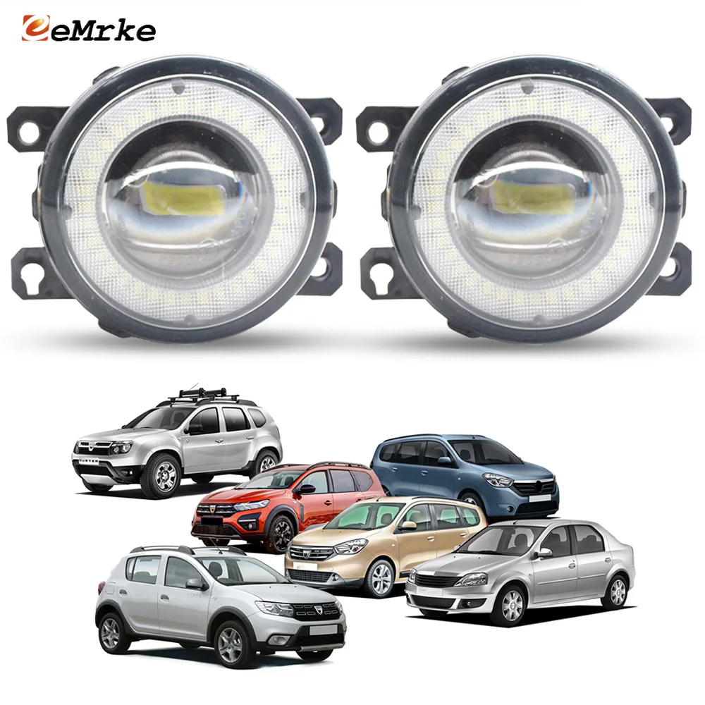 2X LED Fog Lights Glass Lens Angel Eye Ring DRL For Dacia Duster Dokker Lodgy Logan Sandero Solenza Jogger Logan Daylight Lamp