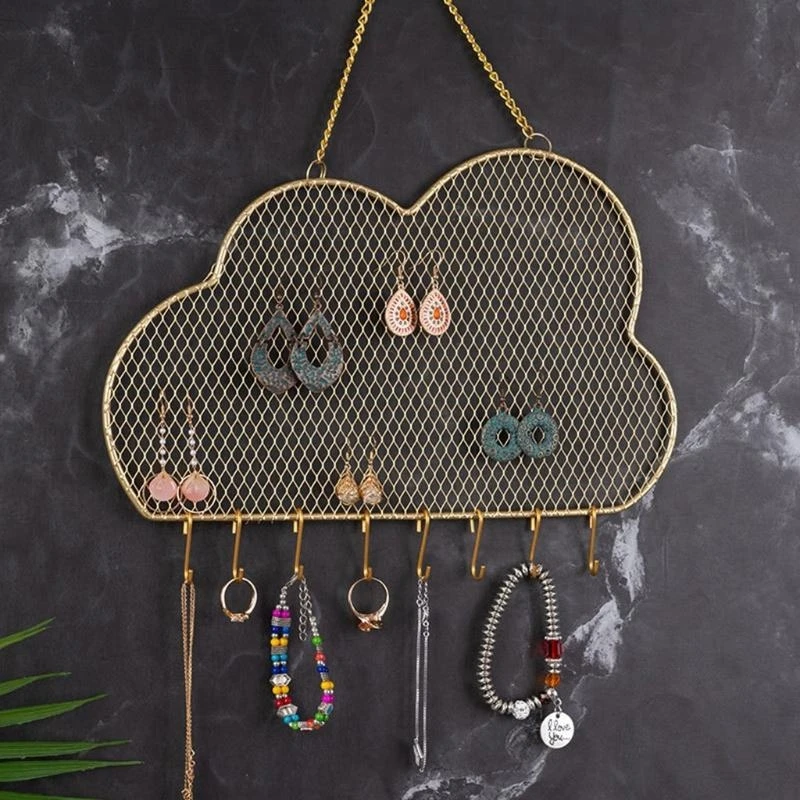 91AC Wall Earring Storage Rack Decorative Cloud-shaped Necklaces Storage Rack