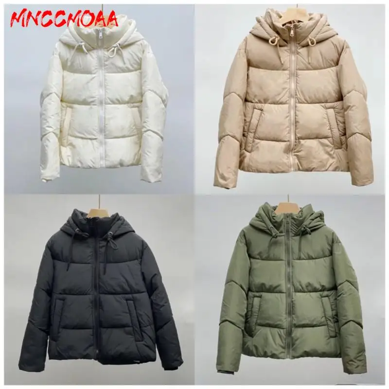 

MNCCMOAA-Women's Loose Hooded Parkas with Pockets, Monochromatic Coat, Casual Long Sleeve Zipper Outerwear, Winter Fashion, 2024
