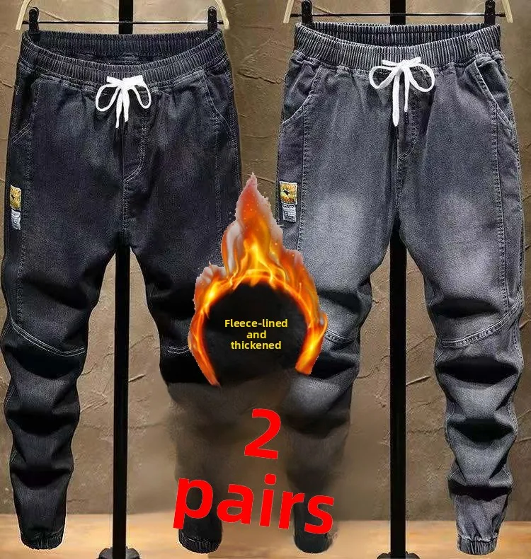 

Men's Casual Thiened Work Jeans Loose Fit Construction Site Wear Resistant Long Trousers Autumn Winter Heavy Du Labor Pro...