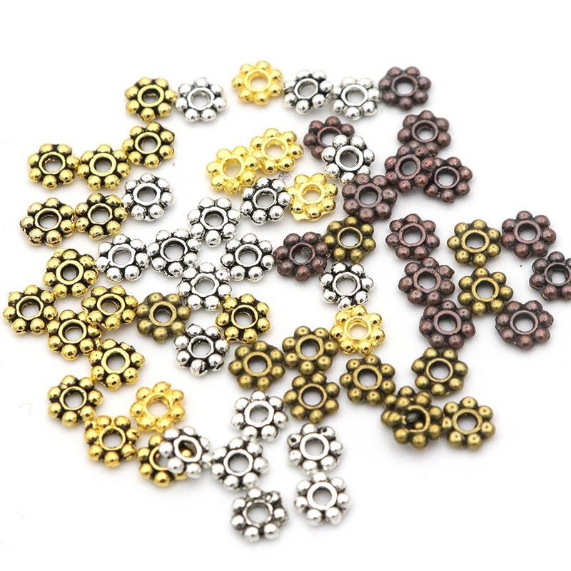 1000pcs 4mm Tibetan Gold Silver Color Daisy Wheel Flower Charm Loose Spacer Metal Bead For Jewelry Making Needlework Accessories