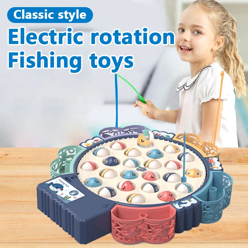 

Kids Magnetic Electric Fishing Toys Set Fishing Magnet Outdoor Play Educational Toys Rotatable with Music Education Toy