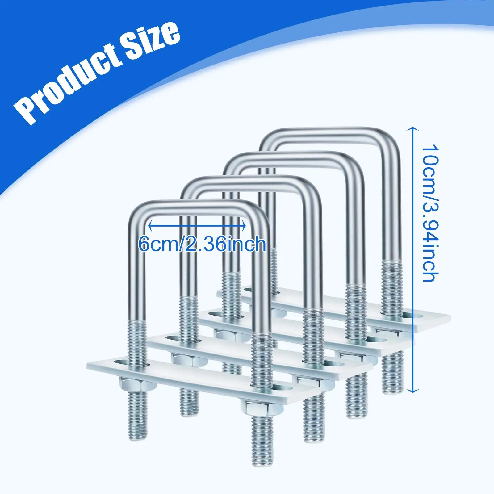 Pernos en U resistentes para tubo de remolque de barco, objetos metálicos, madera Rectangular, 4 Uds.