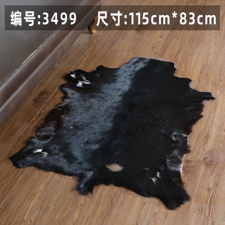 Unique Natural black Goat leather Rug Wool Leather Chair Cushion Carpet for living room cat mattress dog beds real fur 115cm83cm