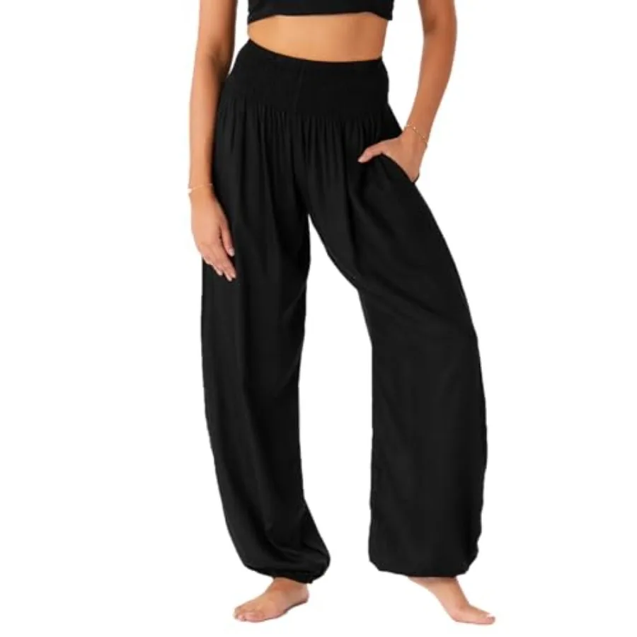 

Lotus and Luna Women's Harem Pants Thai Pants for Beach and Lounge High Waisted Flowy Boho Pants Genie Pants Yoga Pants