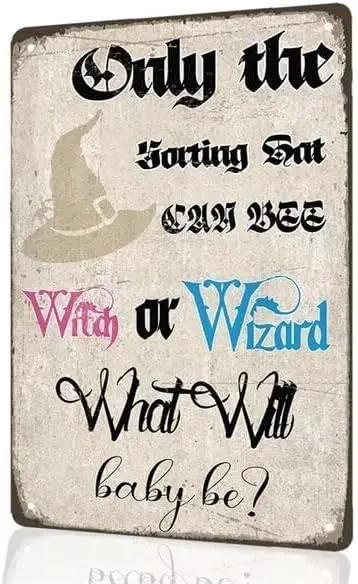 

Witch or Wizard - Baby Shower decor Gothic Bathroom Funny Hanging Sign for Halloween Metal Tin Sign-aluminum