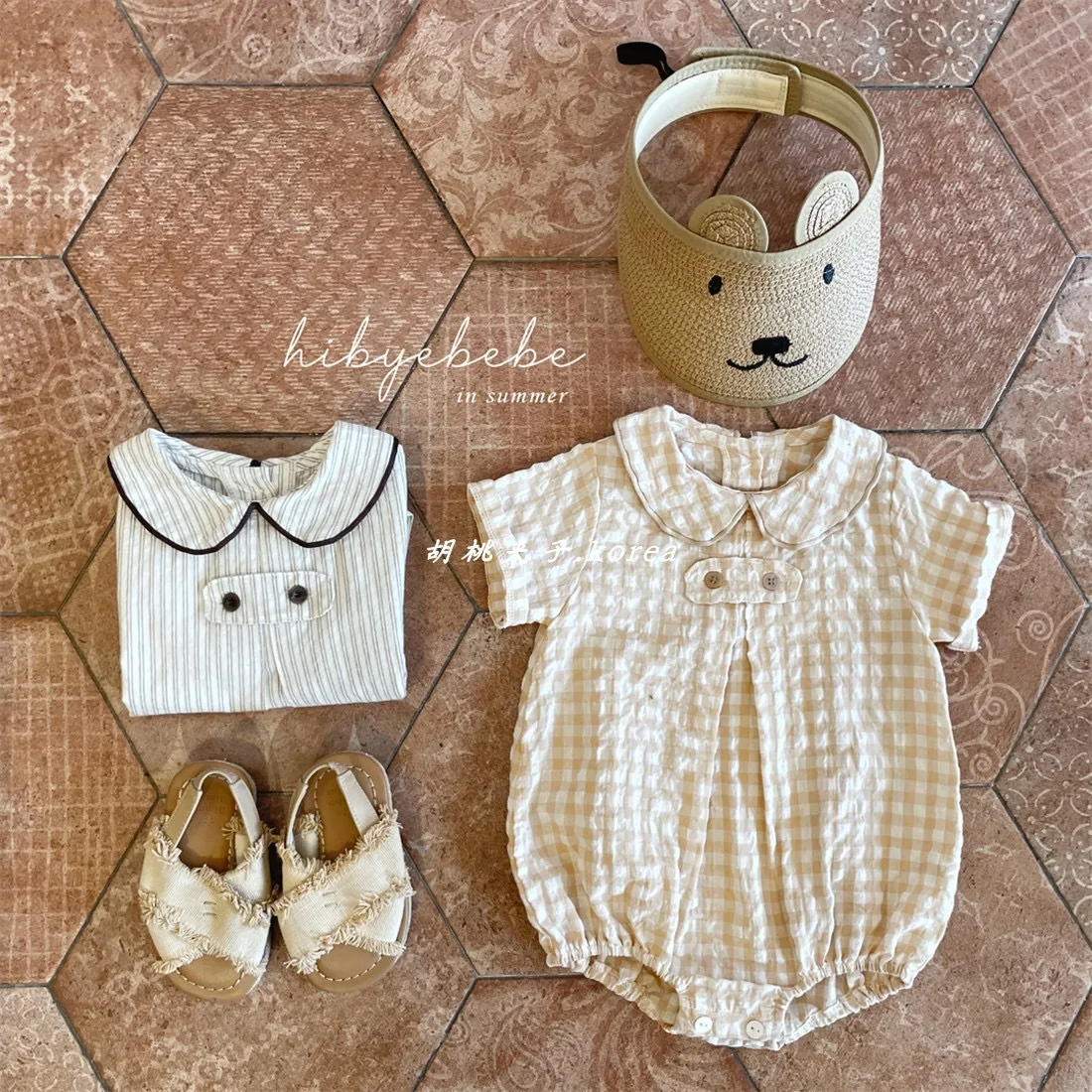 2024 Summer New Baby College Style Lapel Bodysuit Cotton Infant Casual Striped Jumpsuit Newborn Toddler Plaid Clothes 0-24M