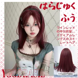 Parrucche sintetiche di colore rosso lampone da 20 pollici Parte centrale Capelli lisci naturali medi per le donne Uso quotidiano Cosplay Resistente al calore