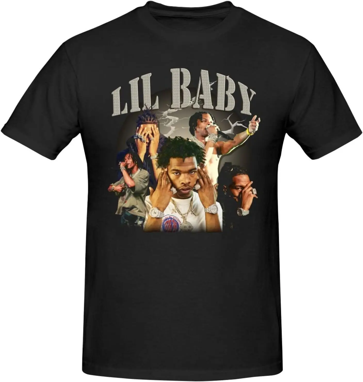 DIWAL Lil Music Baby Men's T-Shirt Basic Cotton Crew Neck Short Sleeve Shirts Print Cool Graphic Tees Black