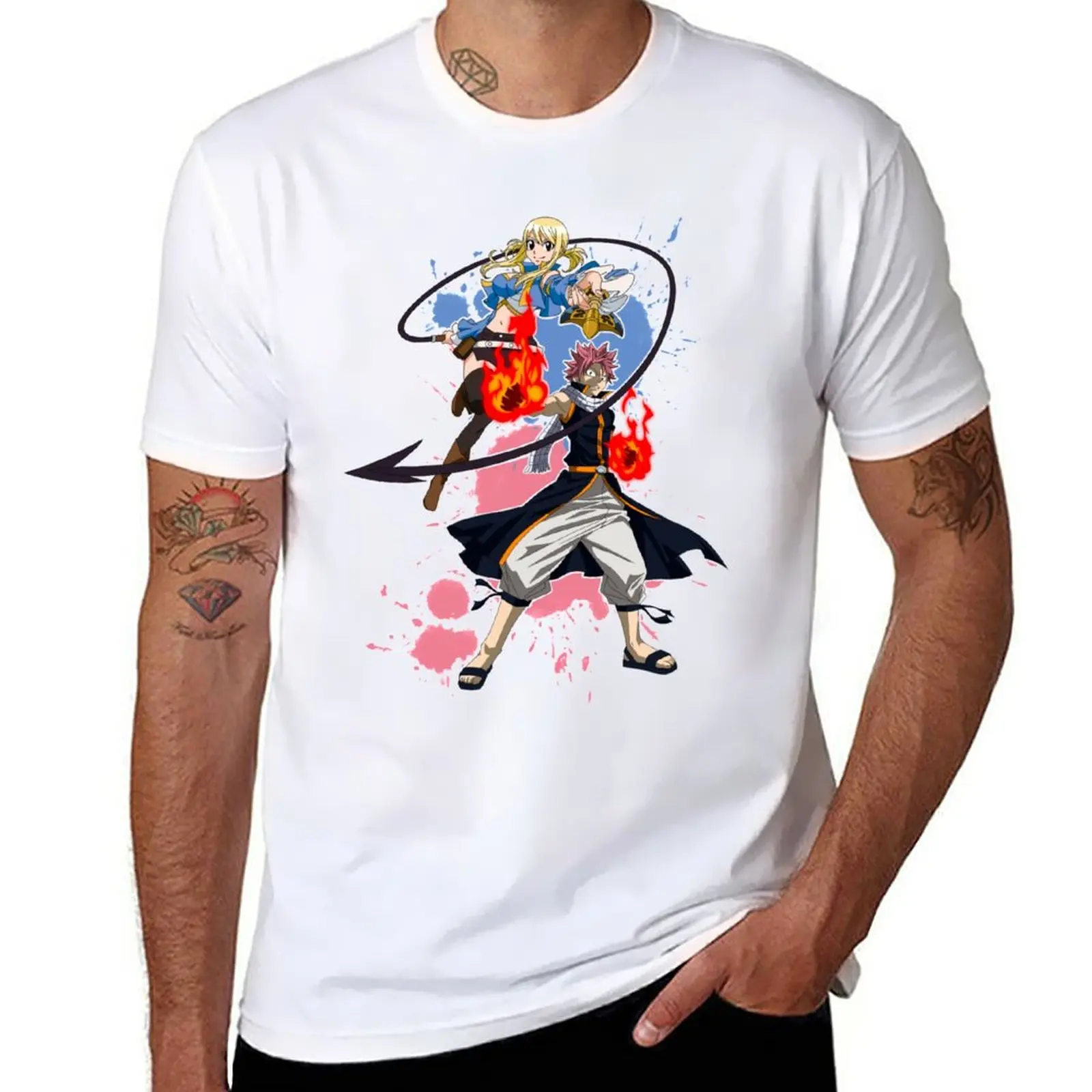 New Fairytale Natsu and Lucy T-Shirt tees anime sweat shirts Short t-shirt big and tall t shirts for men